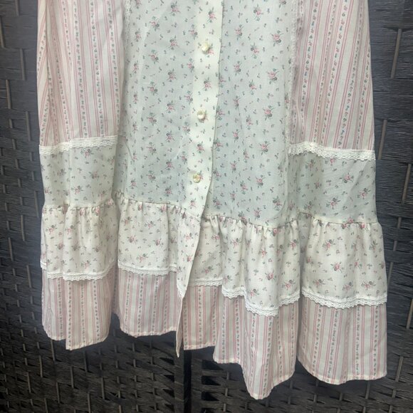 Vintage A-Line Button Up Pink and striped Floral Print Skirt by Chequers Size 7/ - Picture 5 of 7